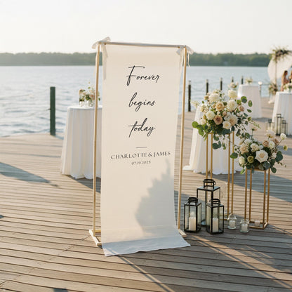 Custom Wedding Welcome Sign Fabric Banner, Boho Ceremony Decor