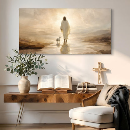Jesus Leaves With Sheep Wall Art