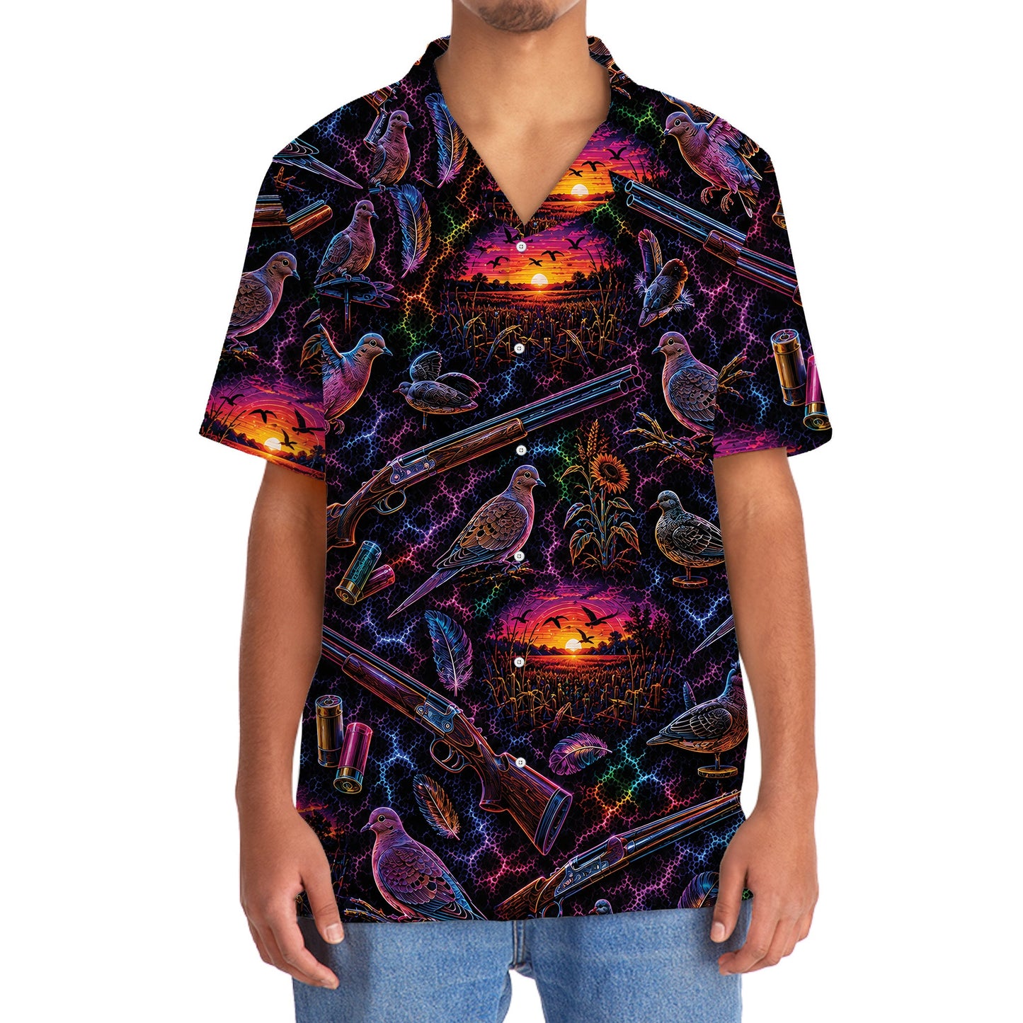 Midnight Dove Hunting Neon Hawaiian Shirt