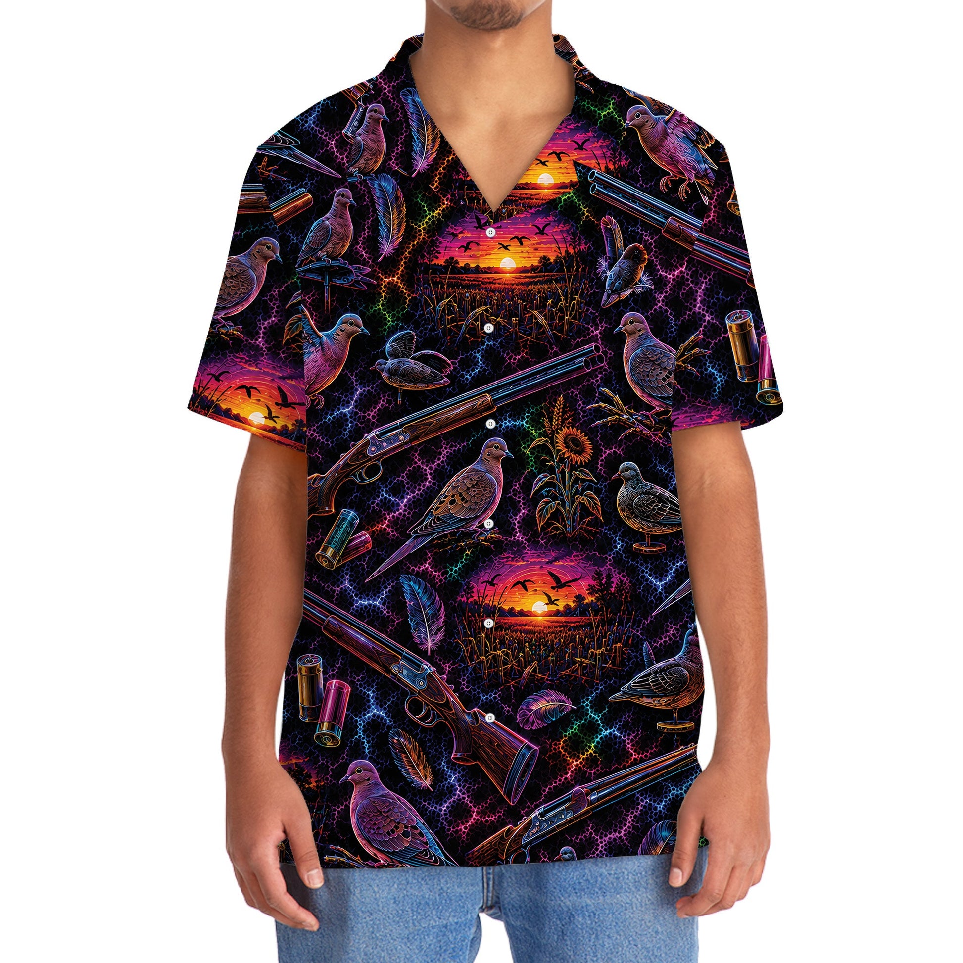 Midnight Dove Hunting Neon Hawaiian Shirt