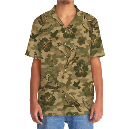 Camouflage Hibiscus Dove Bird Hawaiian Shirt