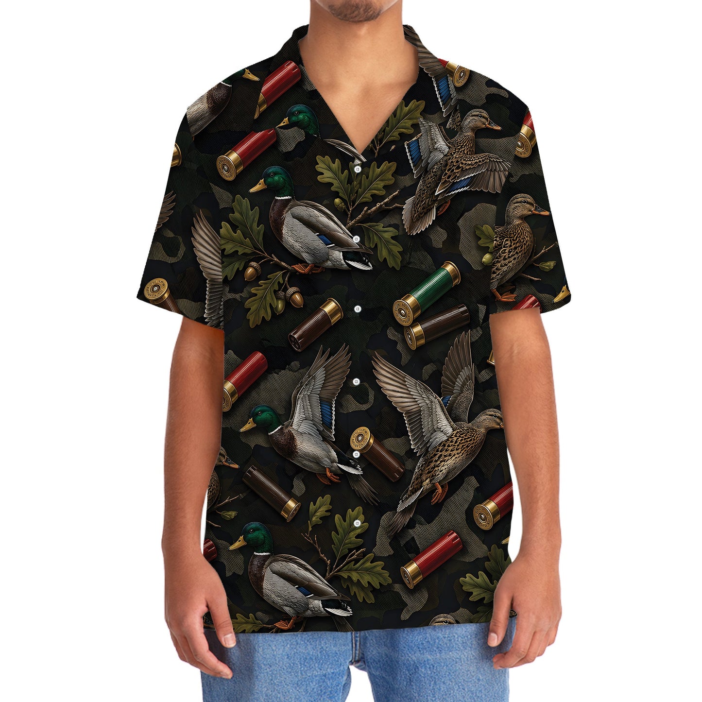 Vintage Duck Hunting Camouflage Black Hawaiian Shirt