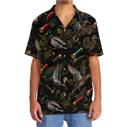 Vintage Duck Hunting Camouflage Black Hawaiian Shirt