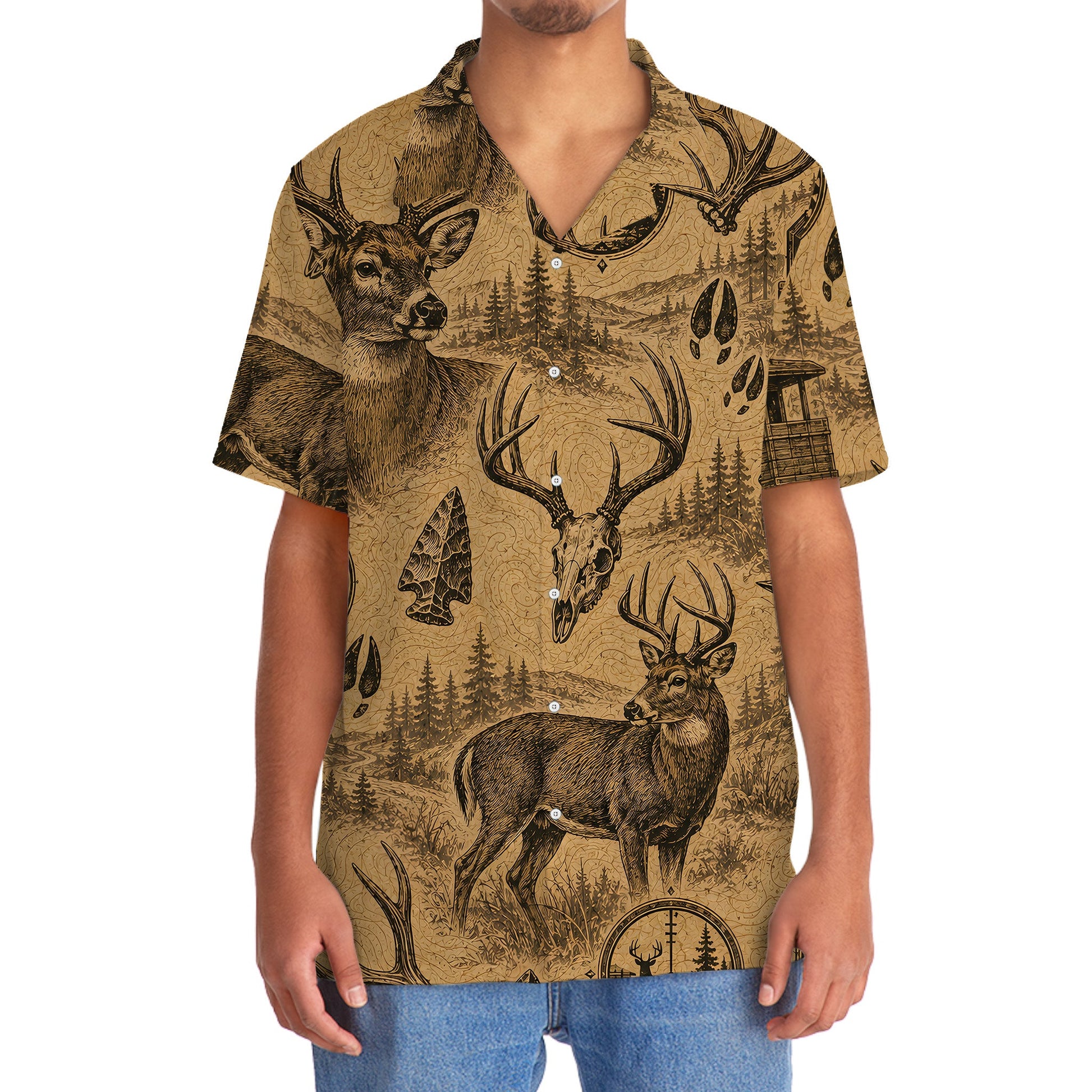 Deer Hunting Vintage Artwork Hawaiian Shirt