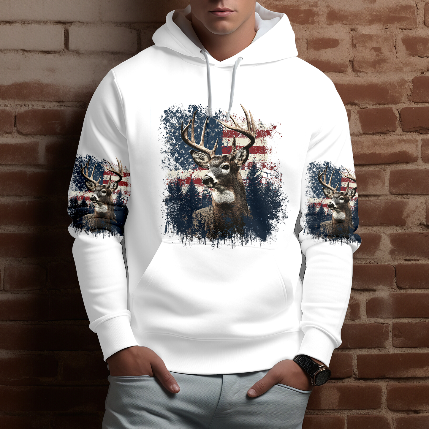 Vintage Patriotic Deer American Flag All Over Print Shirt
