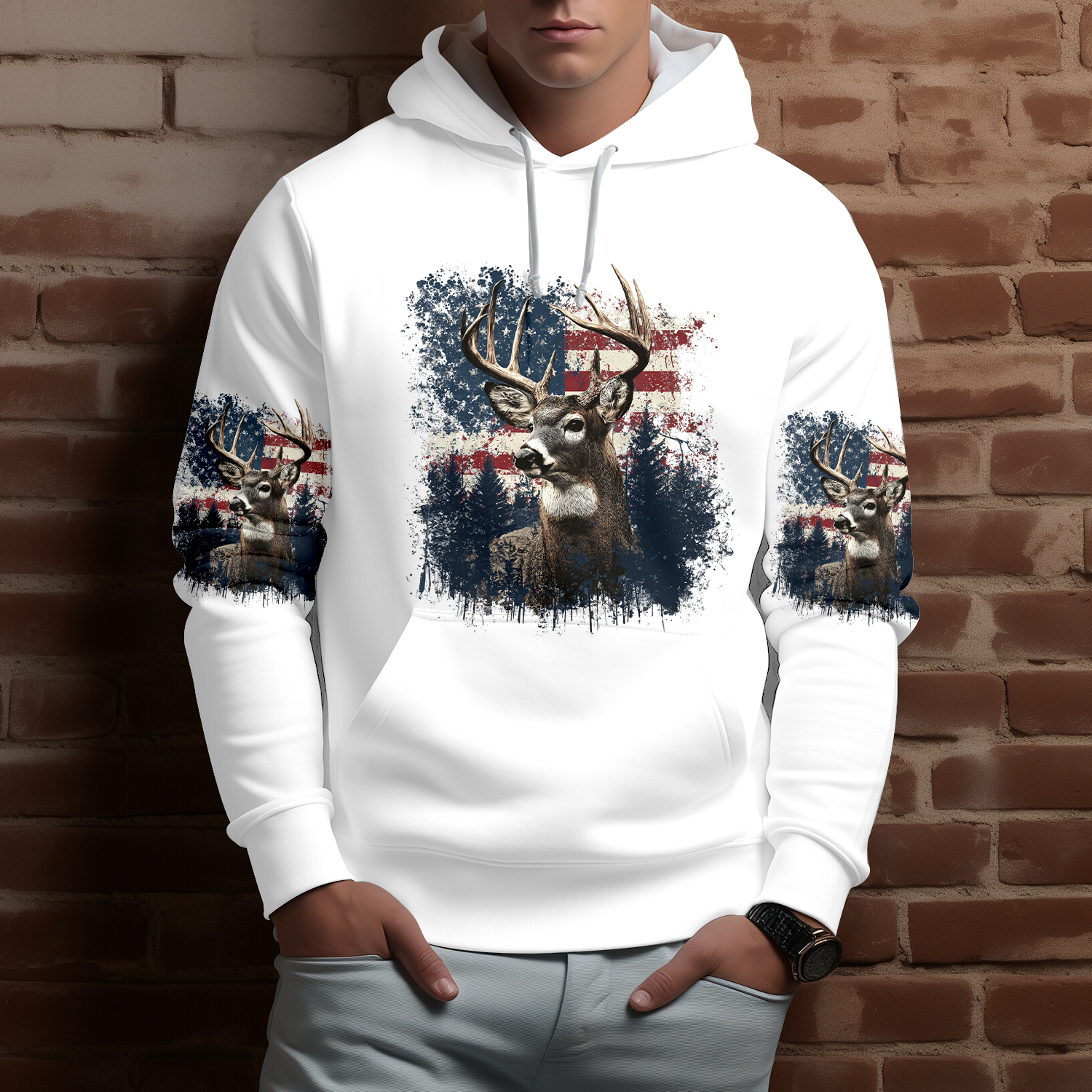 Vintage Patriotic Deer American Flag All Over Print Shirt