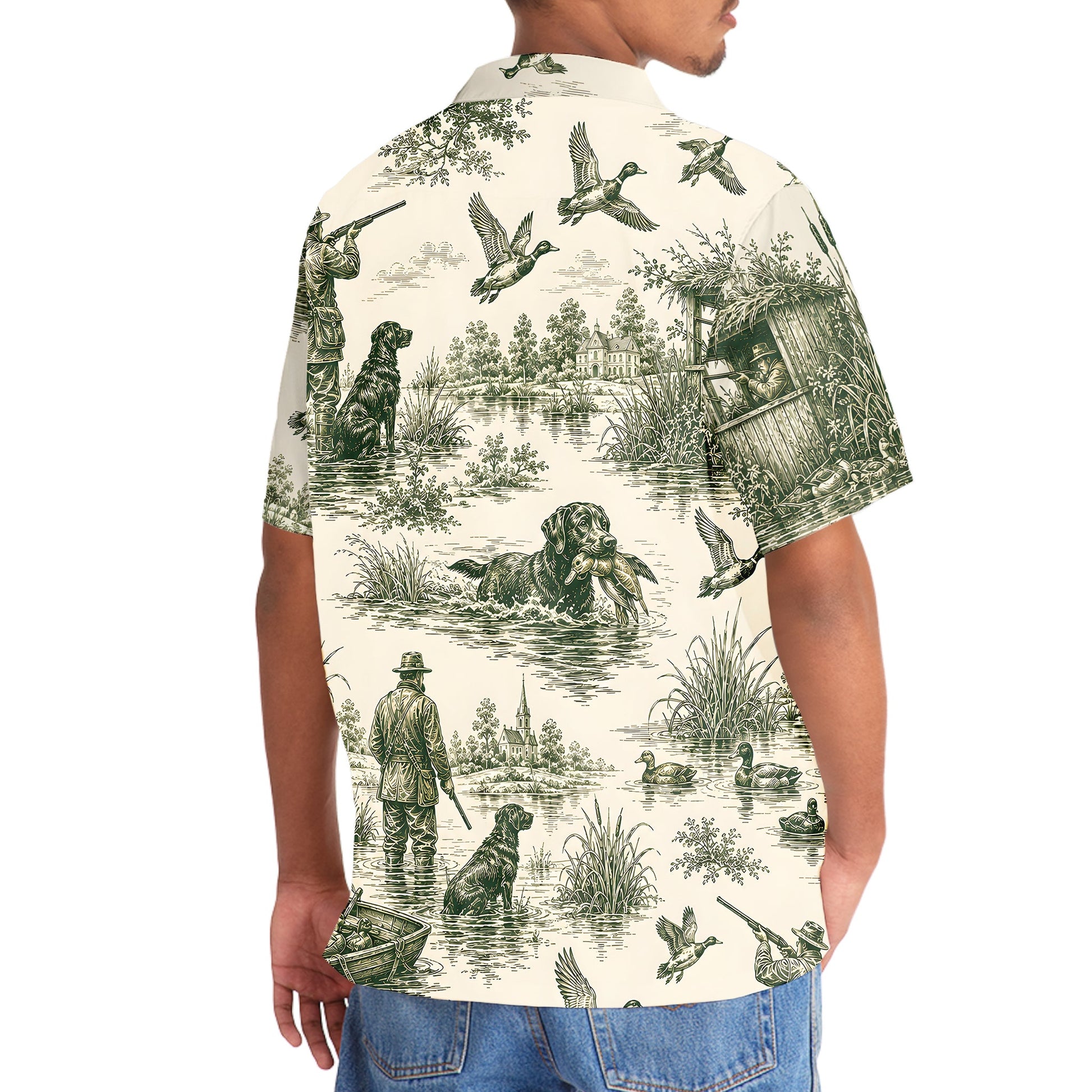 Duck Hunting Toile Vintage Art Hawaiian Shirt