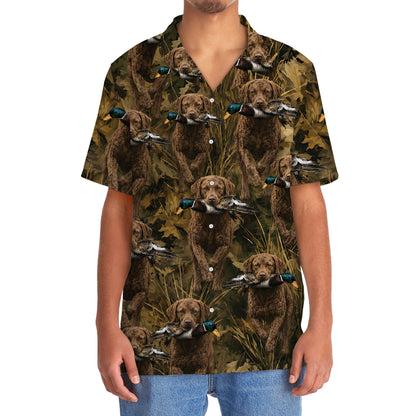 Camouflage Chesapeake Bay Retriever Running With Mallard Duck Hawaiian Shirt