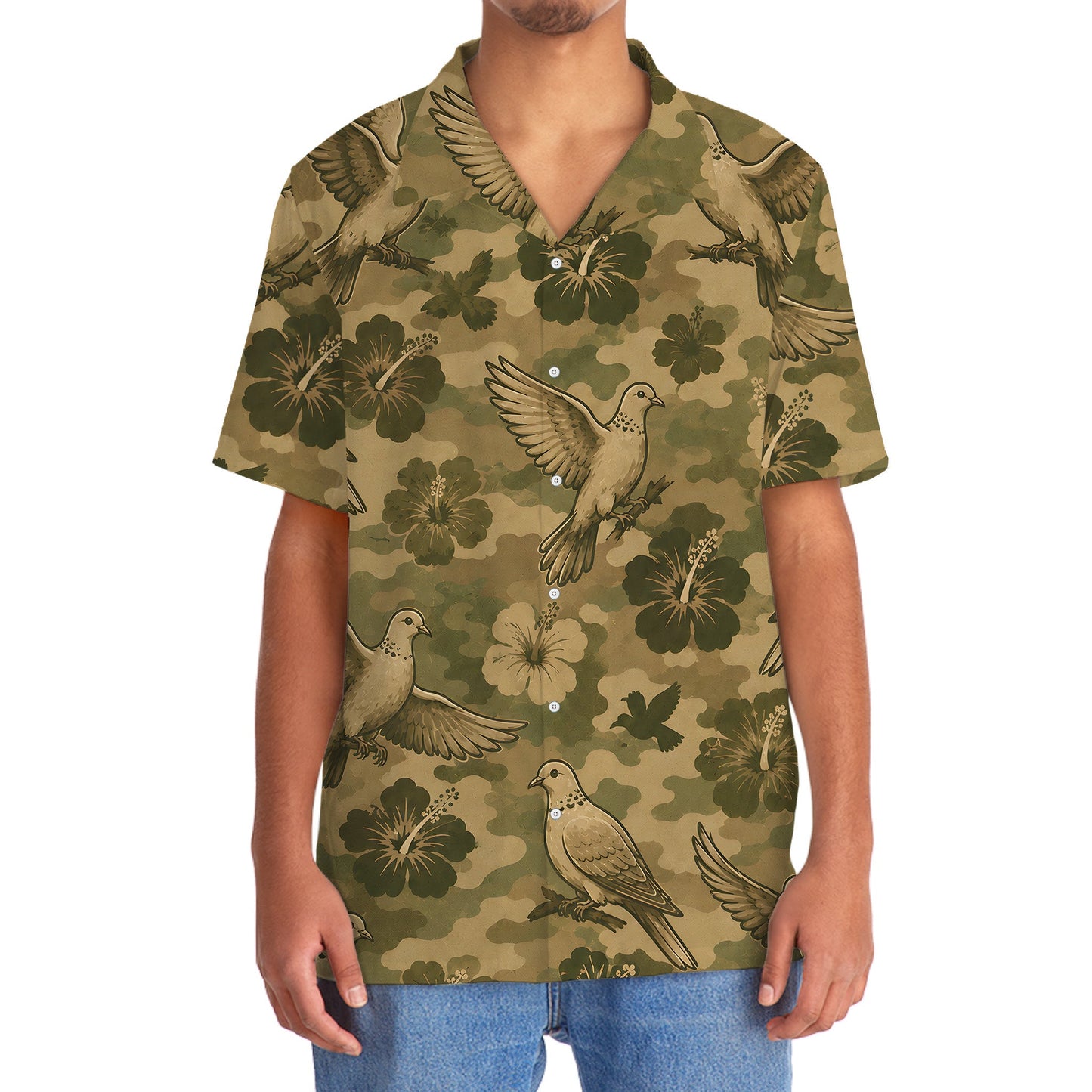 Wild Dove Hibiscus Camouflage Hawaiian Shirt