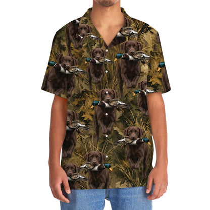 Camouflage Chocolate Labrador Retriever Running With Mallard Duck Hawaiian Shirt
