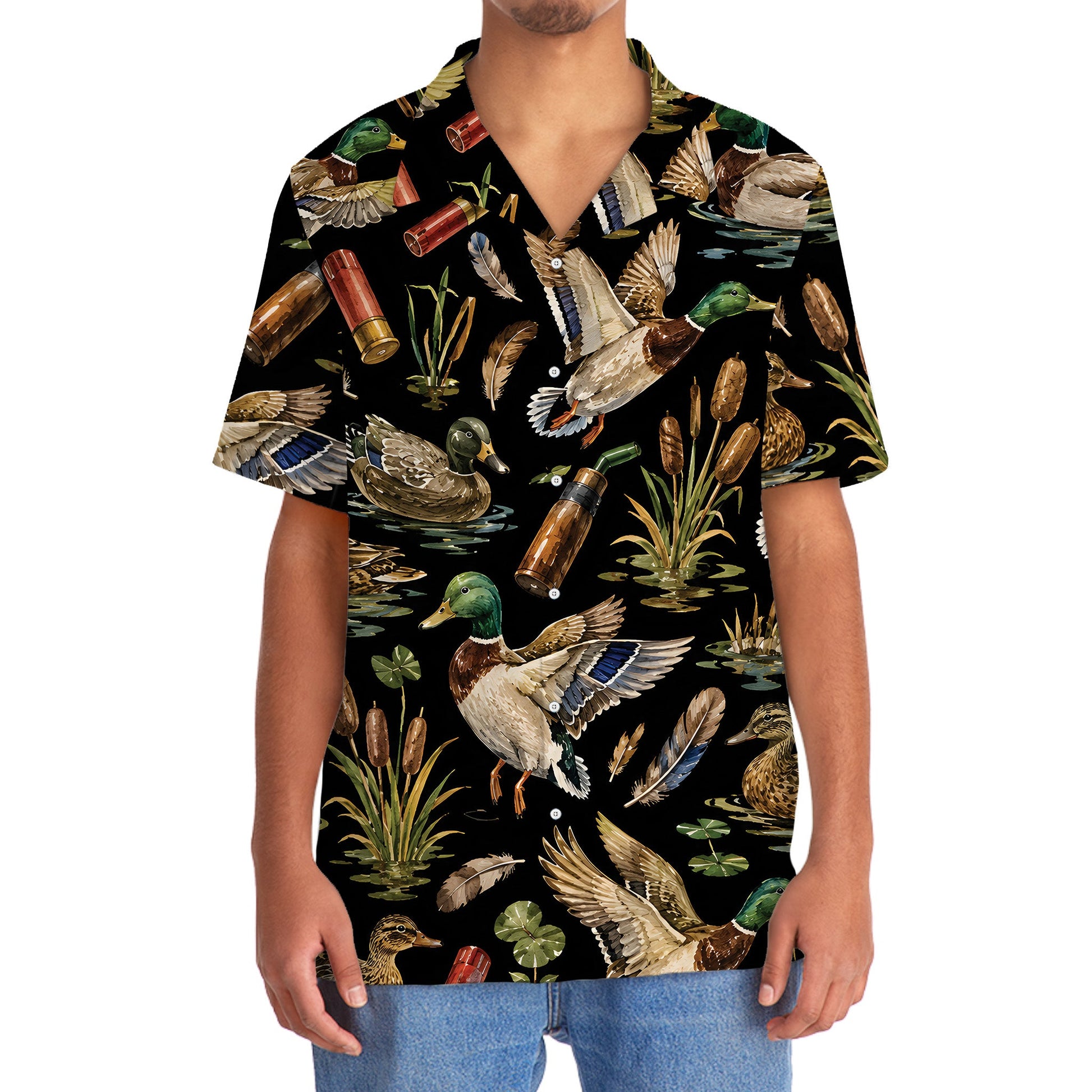 Duck Hunting Retro Black Hawaiian Shirt