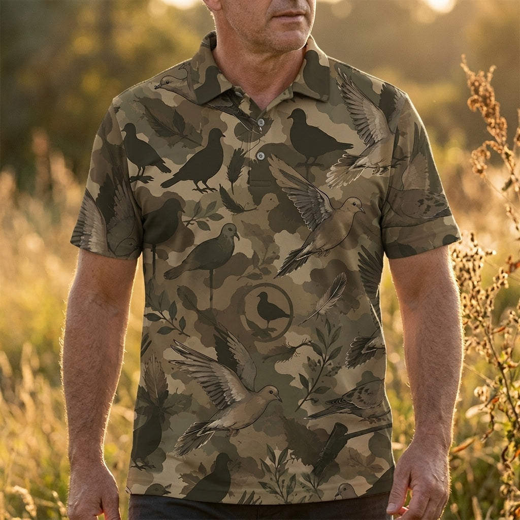 Tactical Mourning Dove Hunting Pattern Men Polo Shirt