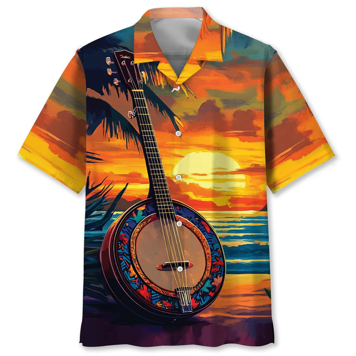 5 String Banjo on the Beach Hawaiian Shirt - S - hawaiian shirt
