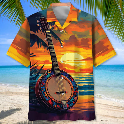 5 String Banjo on the Beach Hawaiian Shirt - M - hawaiian shirt