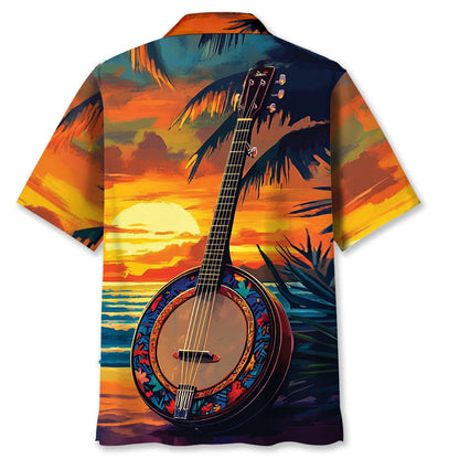 5 String Banjo on the Beach Hawaiian Shirt - L - hawaiian shirt