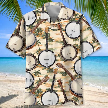 5 String Banjo Tropical Beach Hawaiian Shirt - M - hawaiian shirt