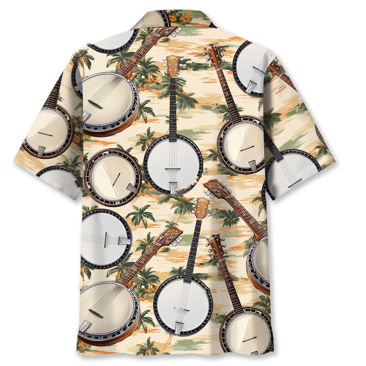 5 String Banjo Tropical Beach Hawaiian Shirt - L - hawaiian shirt