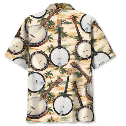 5 String Banjo Tropical Beach Hawaiian Shirt - L - hawaiian shirt