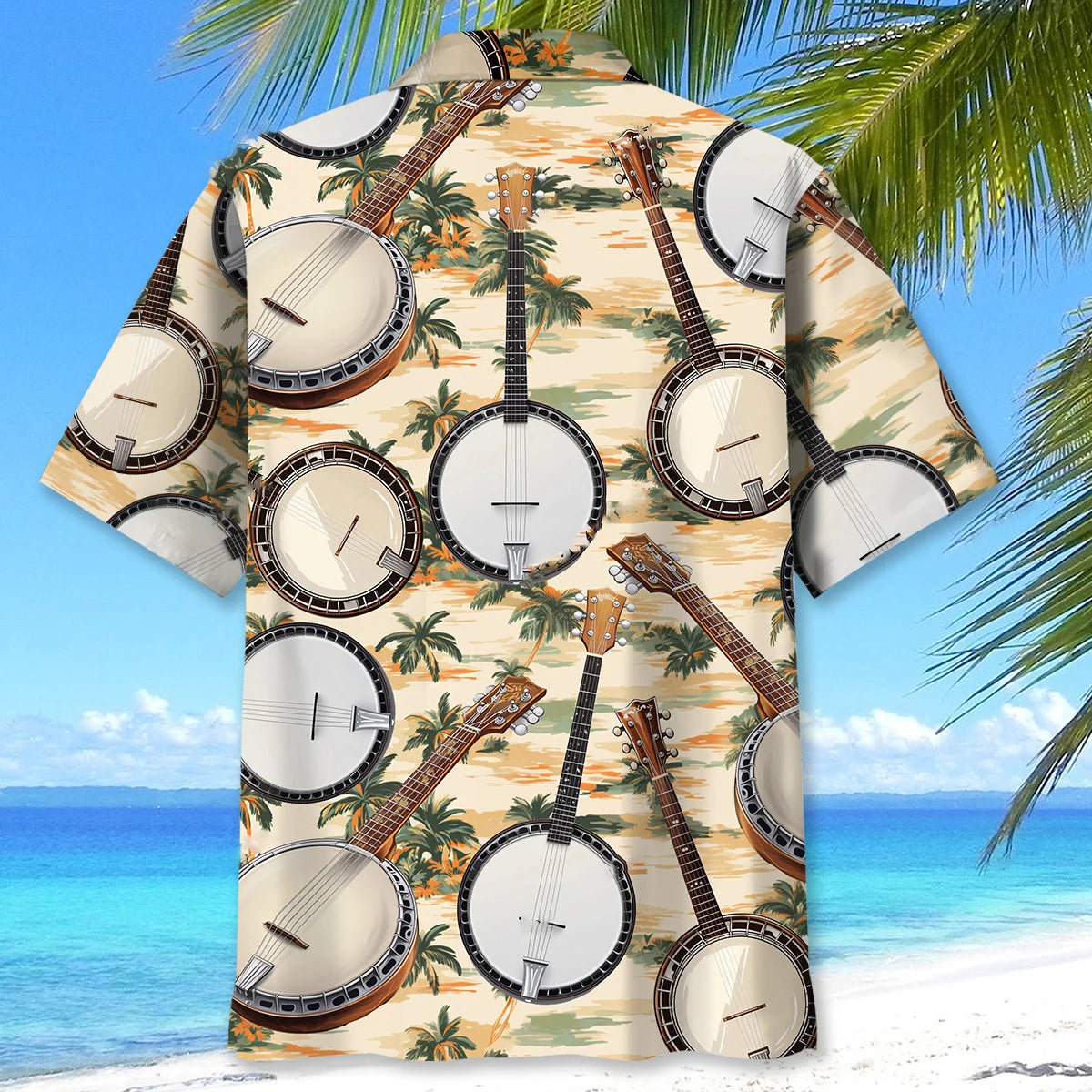 5 String Banjo Tropical Beach Hawaiian Shirt - XL - hawaiian shirt