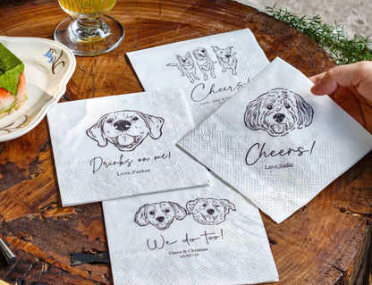 Custom Pet Wedding Cocktail Napkins, Personalized Pet Portrait for 1–3 Dogs or Cats, Colorful Wedding Party Supplies, Custom Photo