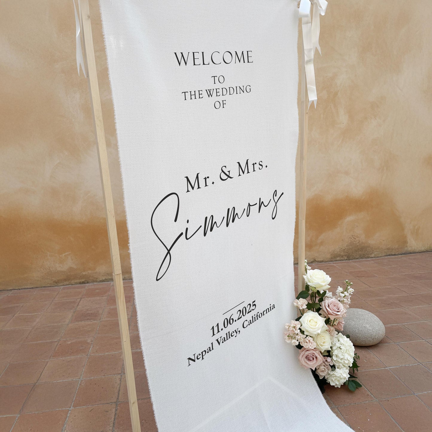 Custom Wedding Welcome Sign Fabric Banner, Boho Ceremony Decor