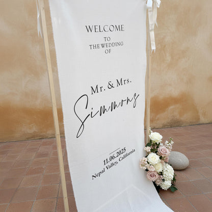 Custom Wedding Welcome Sign Fabric Banner, Boho Ceremony Decor
