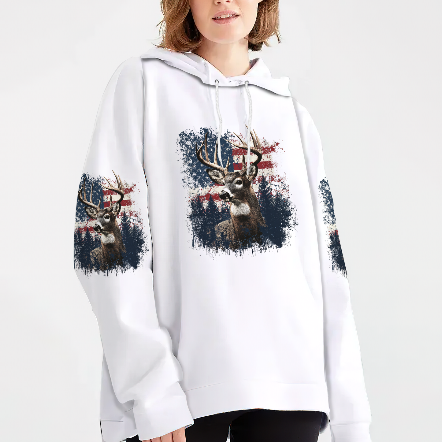 Vintage Patriotic Deer American Flag All Over Print Shirt