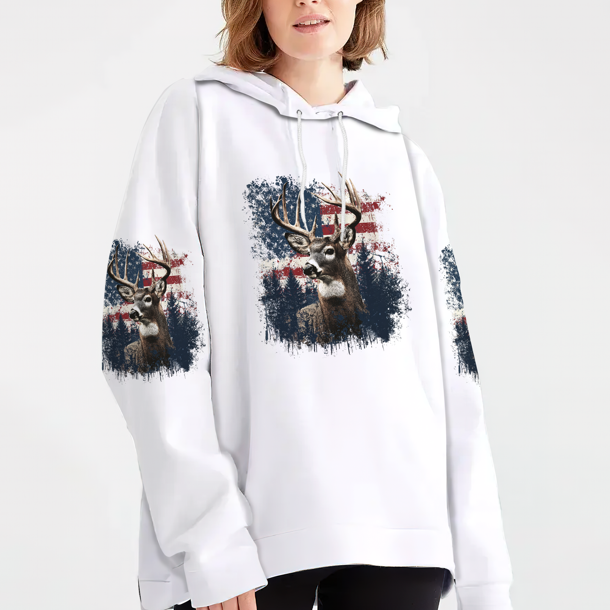 Vintage Patriotic Deer American Flag All Over Print Shirt