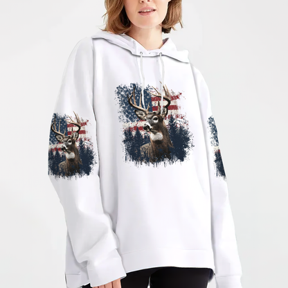 Vintage Patriotic Deer American Flag All Over Print Shirt