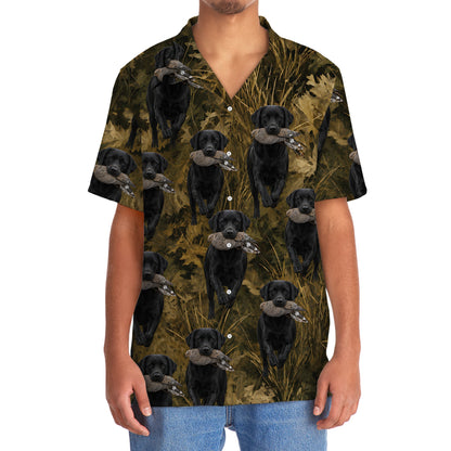 Camouflage Black Labrador Retriever Running With Mourning Dove Hawaiian Shirt