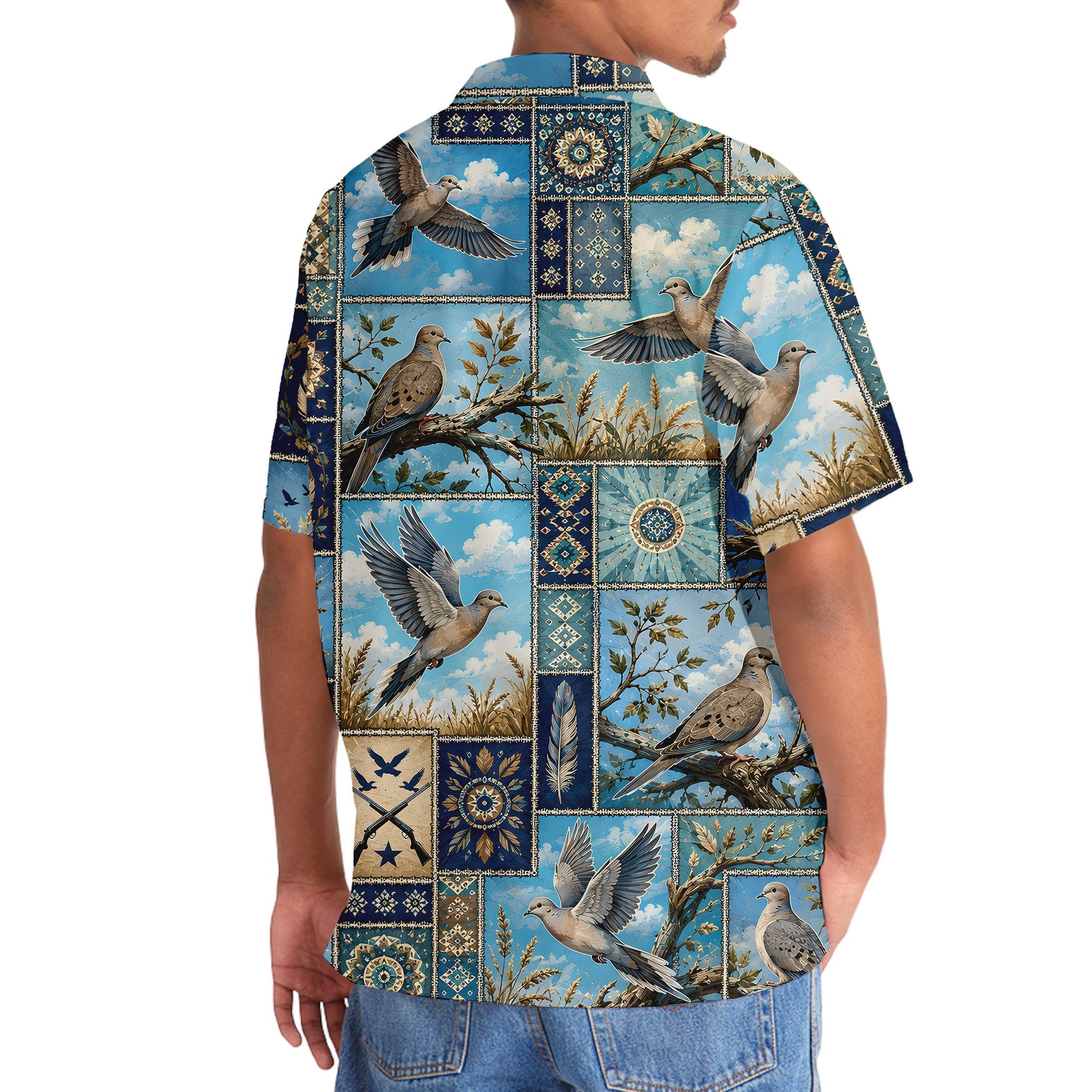 Dove Hunting Vintage Hunting Pattern Blue Hawaiian Shirt