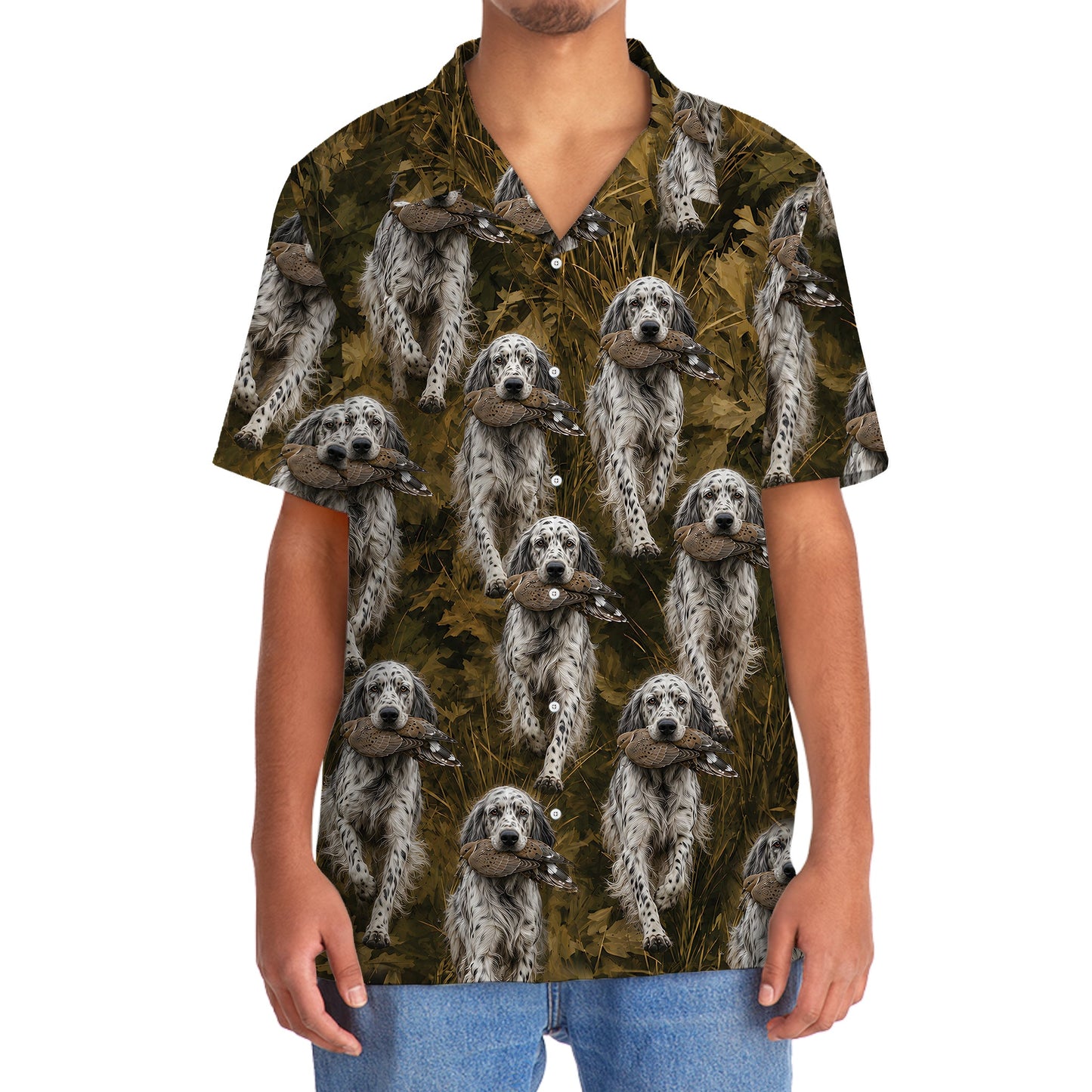 Camouflage English Setter Running With Mourning Dove Hawaiian Shirt