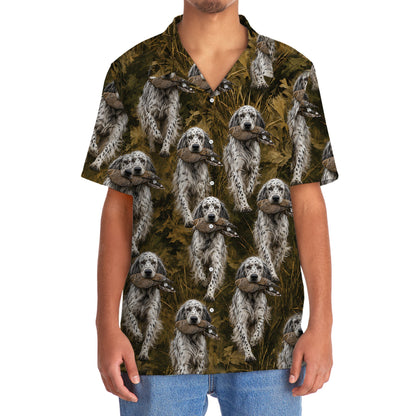 Camouflage English Setter Running With Mourning Dove Hawaiian Shirt