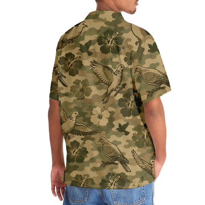 Camouflage Hibiscus Dove Bird Hawaiian Shirt