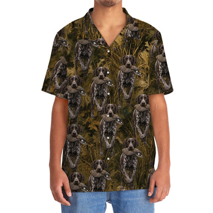 Camouflage German Shorthaired Pointer Running With Mourning Dove Hawaiian Shirt