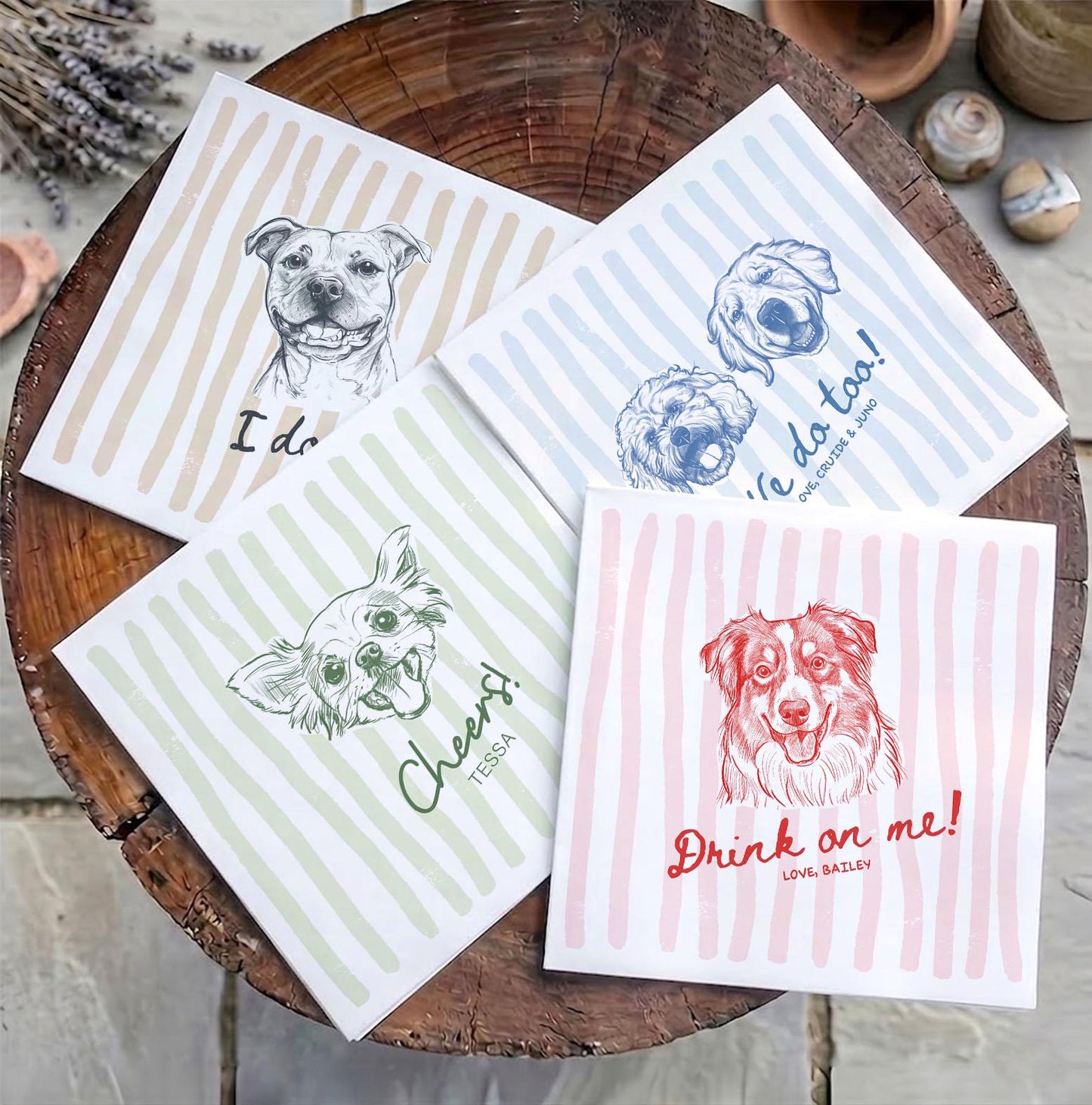 Custom Pet Napkins for Wedding, Personalized Dog and Cat Portrait from Photo, Dog Cocktail Engagement Serviettes, Pet Cocktail Napkins