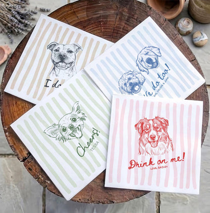 Custom Pet Napkins for Wedding, Personalized Dog and Cat Portrait from Photo, Dog Cocktail Engagement Serviettes, Pet Cocktail Napkins