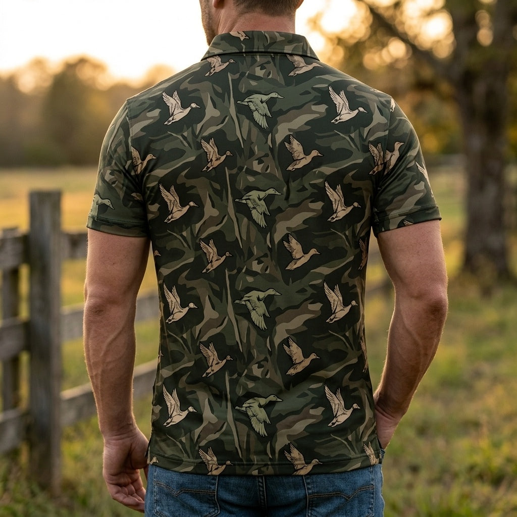 Vintage Camo Duck Hunting Polo Men Shirt