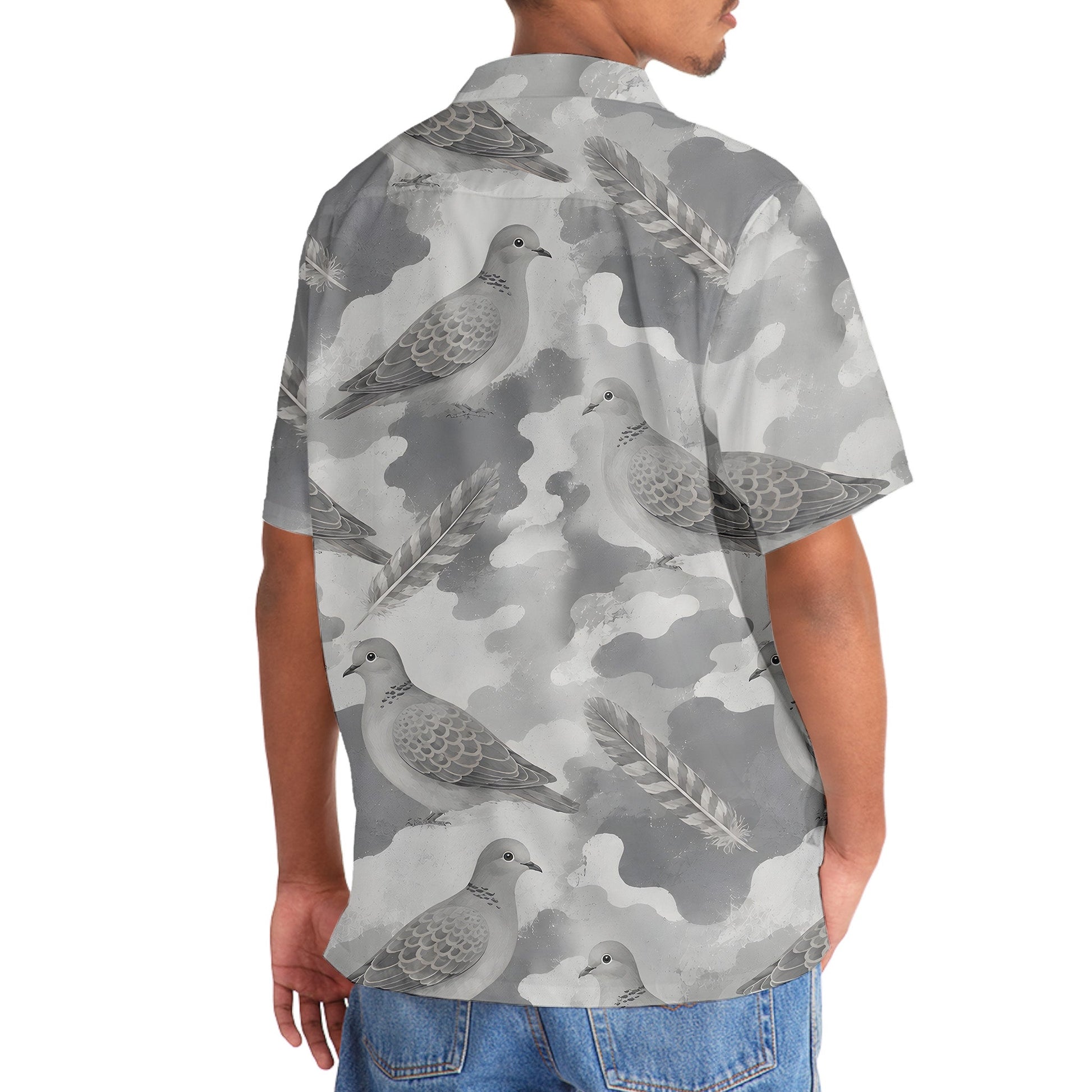 Wild Dove Gray Camouflage Hawaiian Shirt