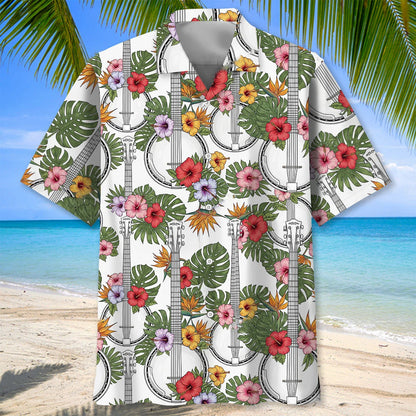 6 String Banjo Tropical Hawaiian Shirt - M - hawaiian shirt
