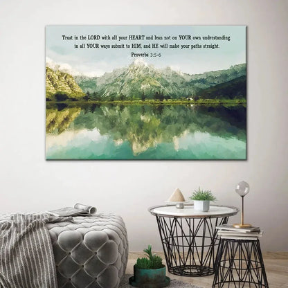 proverbs 3 5 6 trust in the lord with all your heart mountain lake christian wall art canvas (Landscape) (view 3)