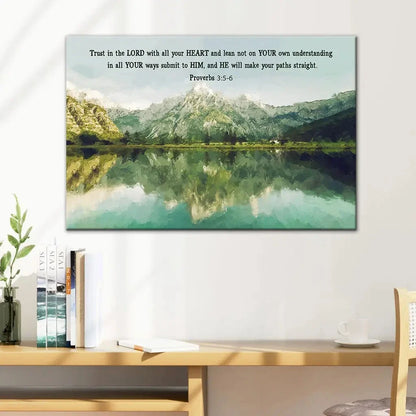 proverbs 3 5 6 trust in the lord with all your heart mountain lake christian wall art canvas (Landscape) (view 4)