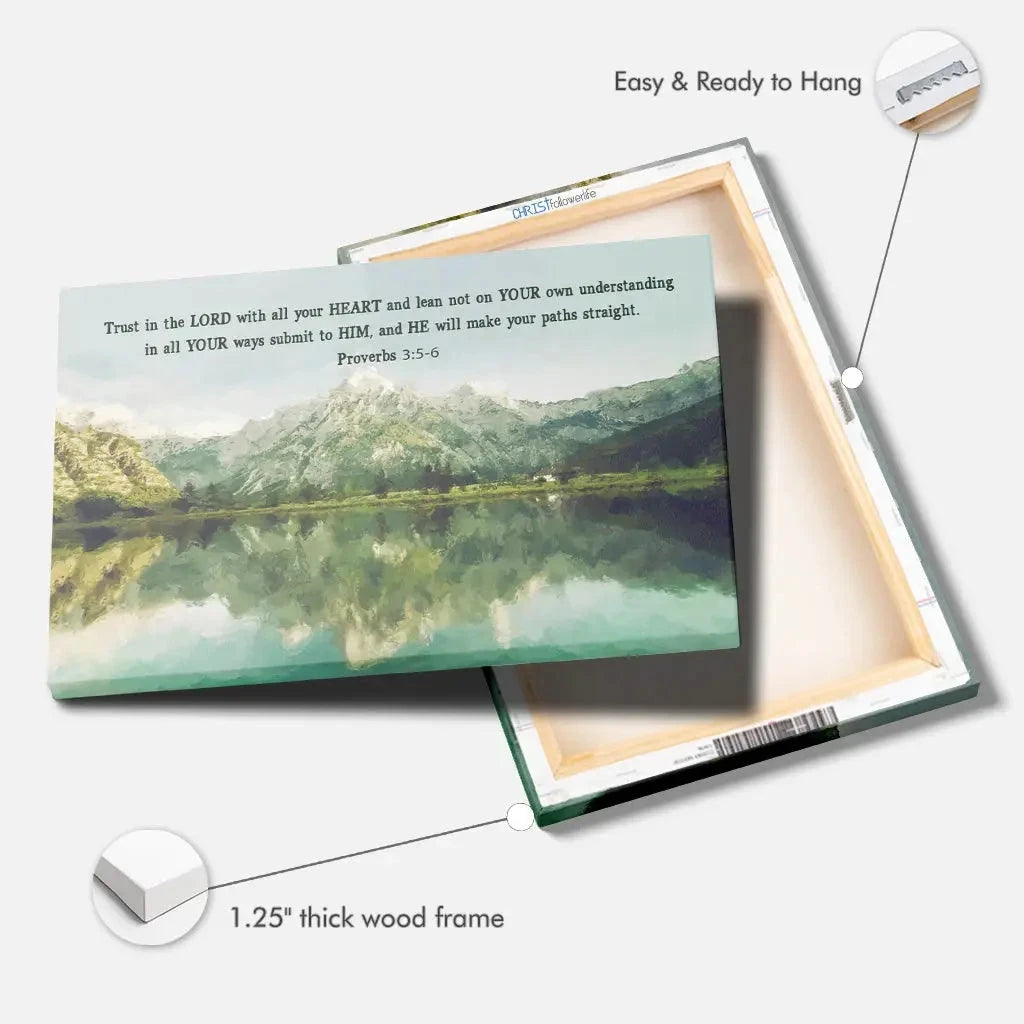 proverbs 3 5 6 trust in the lord with all your heart mountain lake christian wall art canvas (Landscape) (view 5)