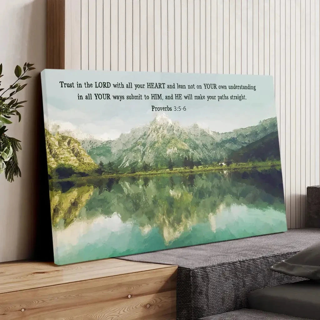 proverbs 3 5 6 trust in the lord with all your heart mountain lake christian wall art canvas (Landscape) (view 6)