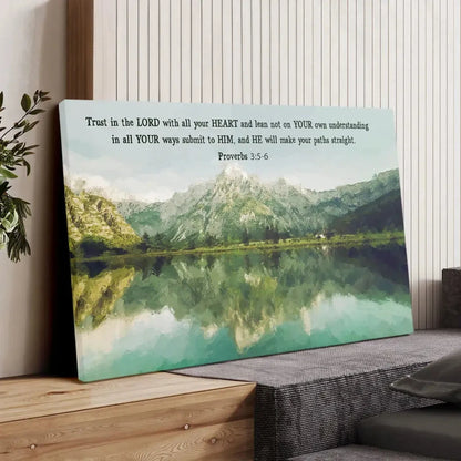 proverbs 3 5 6 trust in the lord with all your heart mountain lake christian wall art canvas (Landscape) (view 6)