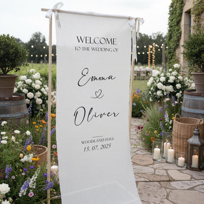 Custom Wedding Welcome Sign Fabric Banner, Boho Ceremony Decor