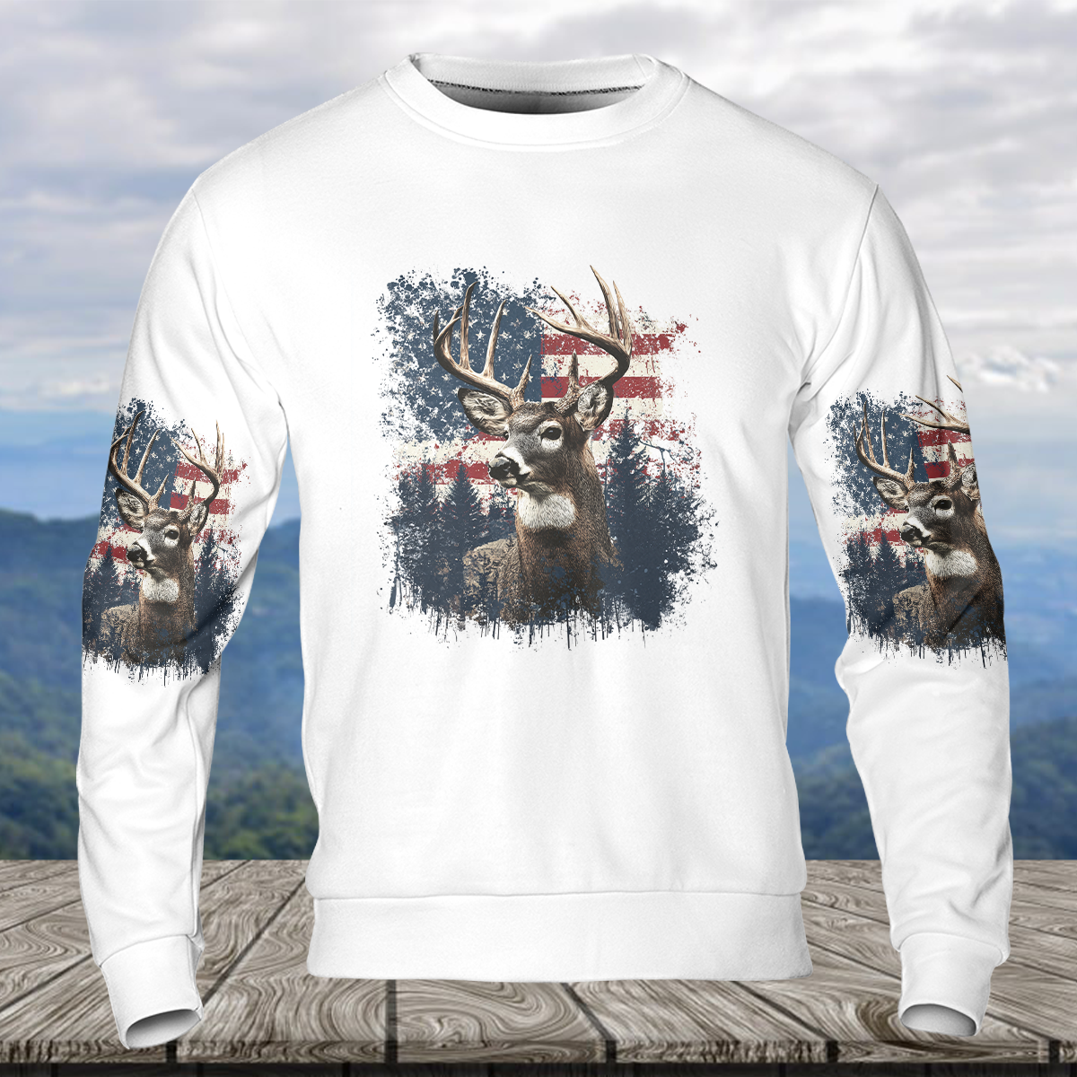 Vintage Patriotic Deer American Flag All Over Print Shirt