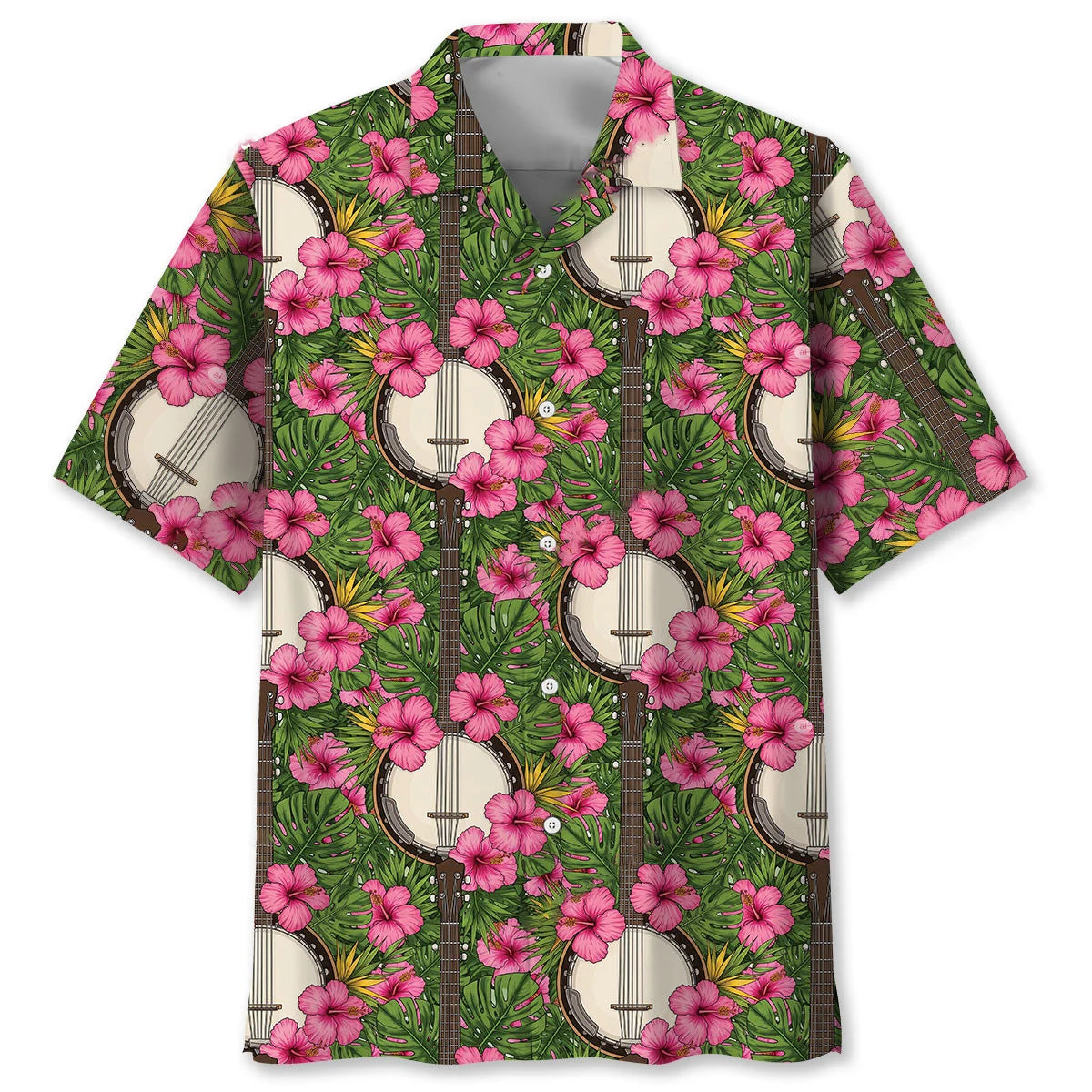7 String Banjo Tropical Hawaiian Shirt - S - hawaiian shirt