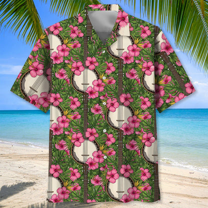 7 String Banjo Tropical Hawaiian Shirt - M - hawaiian shirt