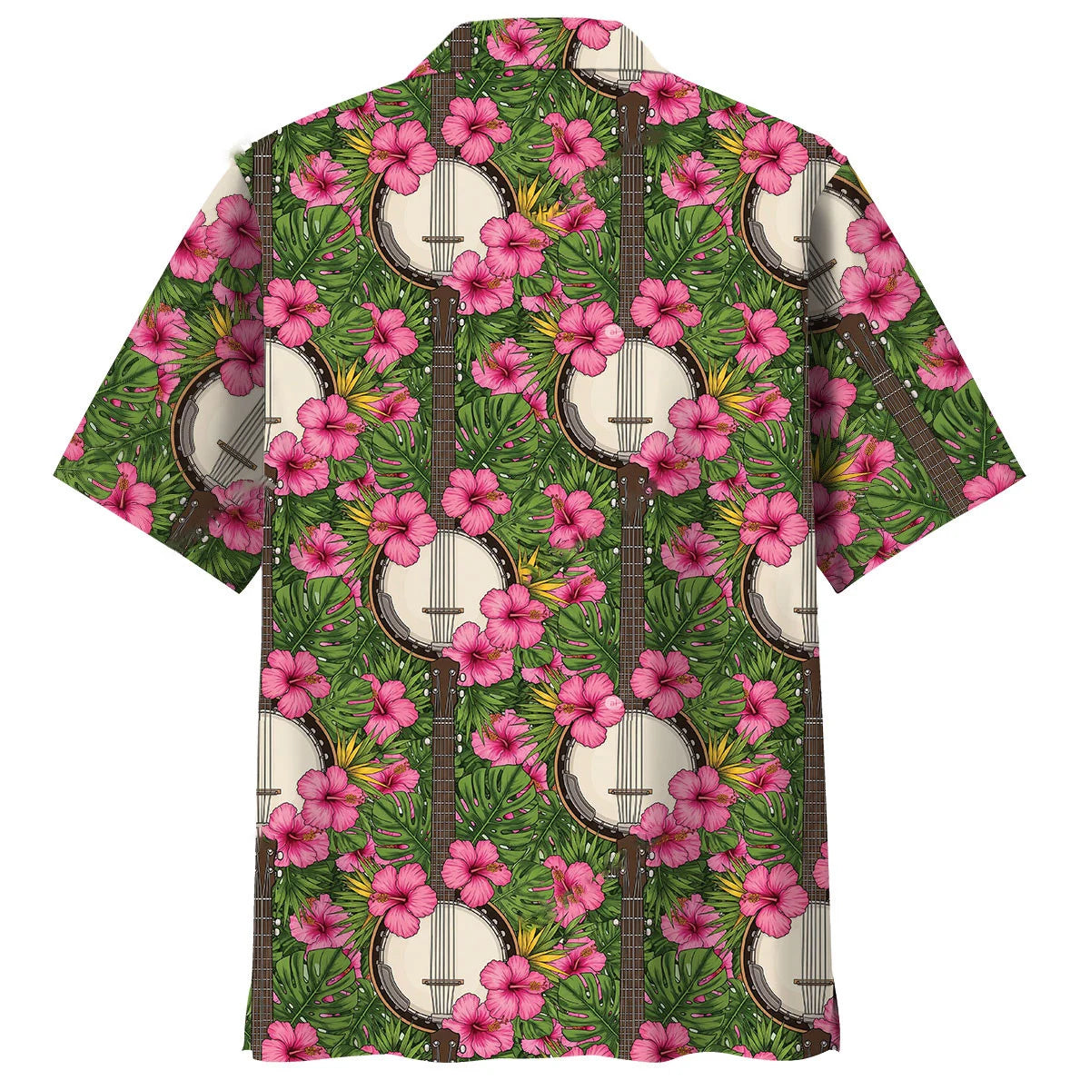 7 String Banjo Tropical Hawaiian Shirt - L - hawaiian shirt